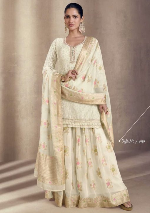 Off White Embroidered Sangeet Sharara Suit