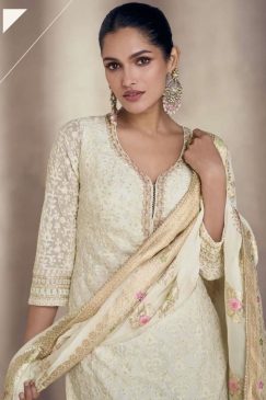 Alternative view of Off White Embroidered Sangeet Sharara Suit