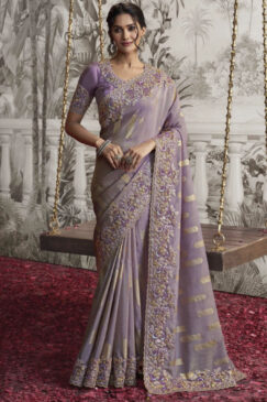 Violet Fancy Silk Wedding Reception Wear Saree