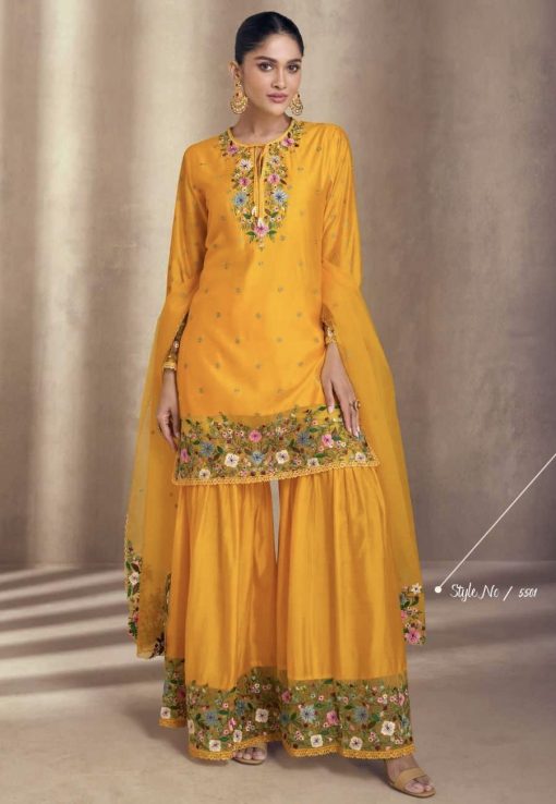 Orange Embroidered Sangeet Sharara Suit