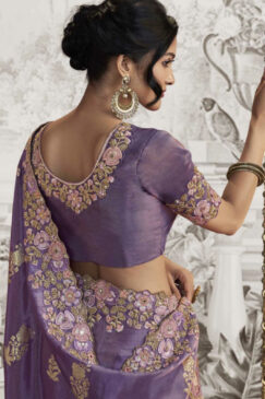Alternative view of Purple Fancy Silk Wedding Reception Wear Saree