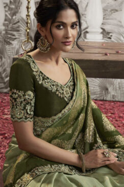 Alternative view of Green Fancy Silk Wedding Reception Wear Saree