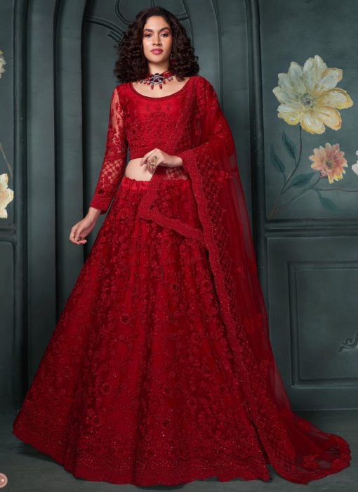 Red Net Bridal Lehenga Choli