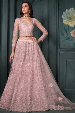 Light Pink Net Bridal Lehenga Choli