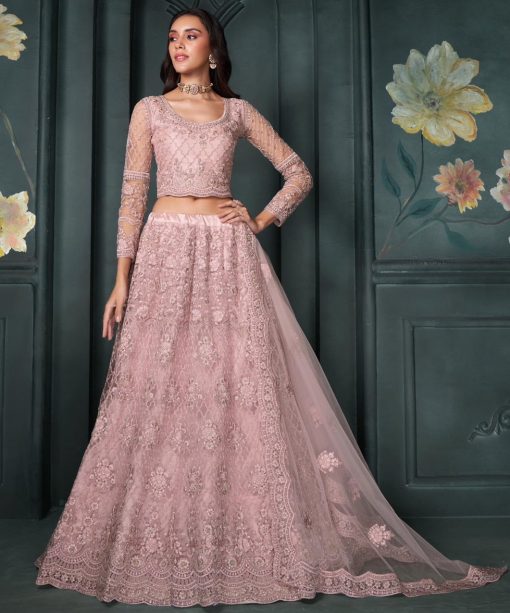 Light Pink Net Bridal Lehenga Choli