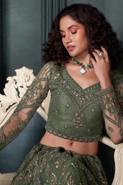 Alternative view of Mehendi Green Net Bridal Lehenga Choli