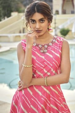 Alternative view of Pink Digital Print Fancy Silk Anarkali Gown