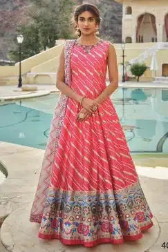 Pink Digital Print Fancy Silk Anarkali Gown