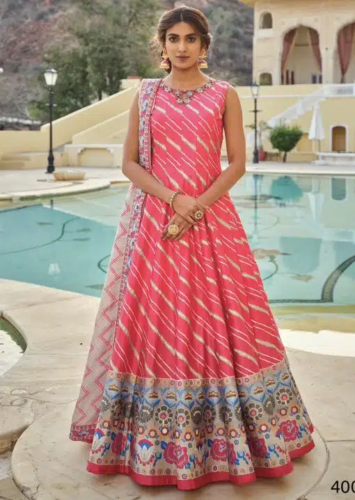 Pink Digital Print Fancy Silk Anarkali Gown