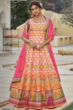 Multicoloured Digital Print Fancy Silk Anarkali Gown