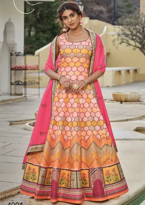 Multicoloured Digital Print Fancy Silk Anarkali Gown