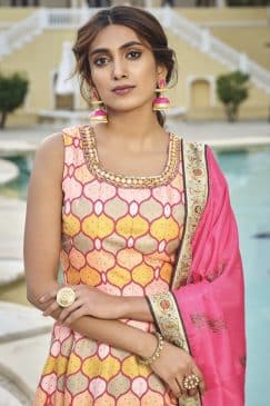 Alternative view of Multicoloured Digital Print Fancy Silk Anarkali Gown