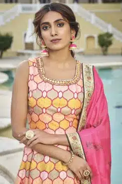 Alternative view of Multicoloured Digital Print Fancy Silk Anarkali Gown