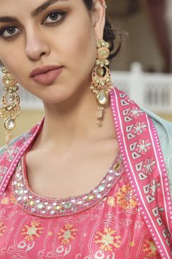 Alternative view of Pink Digital Print Fancy Silk Anarkali Gown