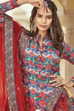 Alternative view of Red Digital Print Anarkali Gown
