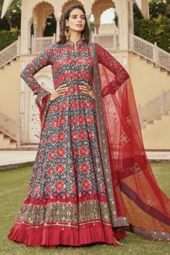 Red Digital Print Anarkali Gown