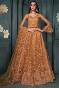 Orange Net Bridal Lehenga Choli