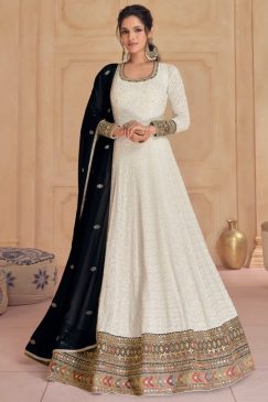 Off White Embroidered Floor Length Anarkali Gown