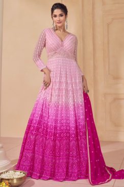 Pink Embroidered Floor Length Anarkali Gown