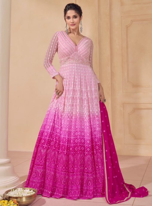 Pink Embroidered Floor Length Anarkali Gown