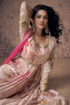 Alternative view of Pink Floral Print Side Slit Anarkali Suit