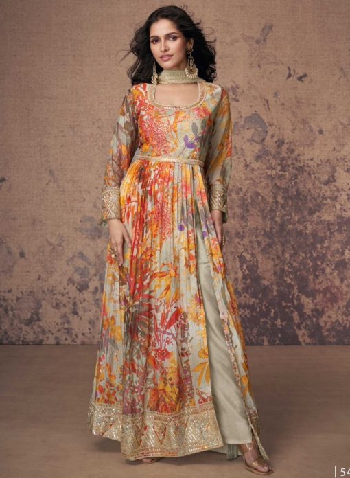 Multicoloured Floral Print Side Slit Anarkali Suit