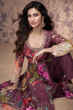 Alternative view of Wine Floral Print Side Slit Anarkali Suit