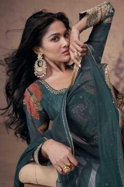 Alternative view of Green Floral Print Side Slit Anarkali Suit