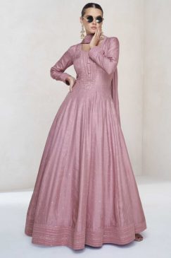 Pink Silk Floor Length Anarkali Gown