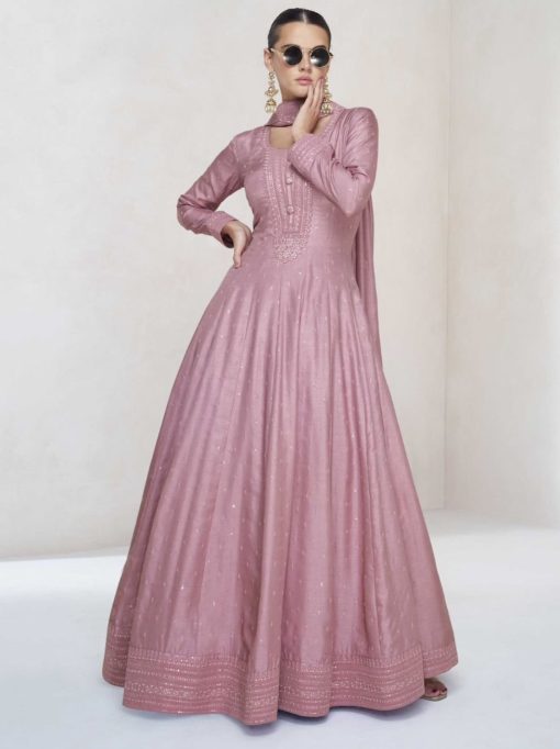 Pink Silk Floor Length Anarkali Gown