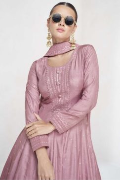 Alternative view of Pink Silk Floor Length Anarkali Gown