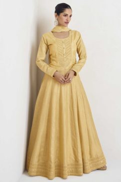 Yellow Silk Floor Length Anarkali Gown