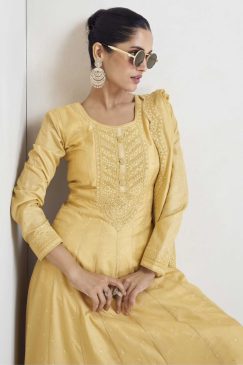 Alternative view of Yellow Silk Floor Length Anarkali Gown