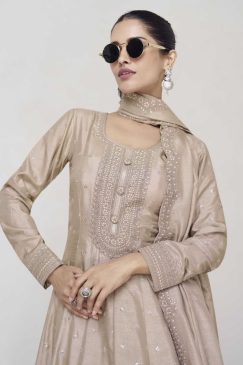Alternative view of Beige Silk Floor Length Anarkali Gown