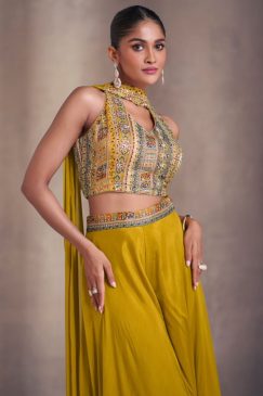 Alternative view of Mustard Palazzo Suit With Crop Top & Dupatta