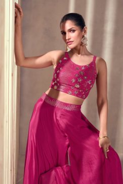 Alternative view of Pink Palazzo Suit With Crop Top & Dupatta