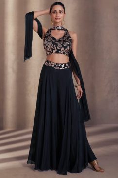 Black Palazzo Suit With Crop Top & Dupatta