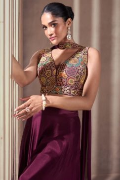 Alternative view of Wine Palazzo Suit With Crop Top & Dupatta