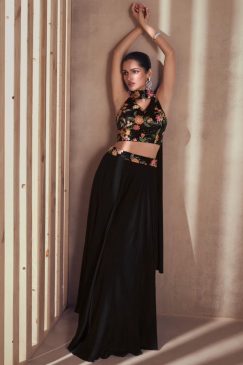Green Palazzo Suit With Crop Top & Dupatta