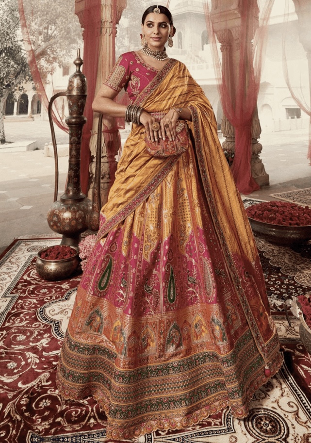 Orange Banarasi Silk Heavy Embroidered Bridal Lehenga Choli Lehengas Designer Collection