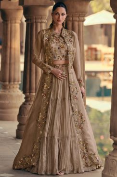 Beige Lehenga Suit With Jacket