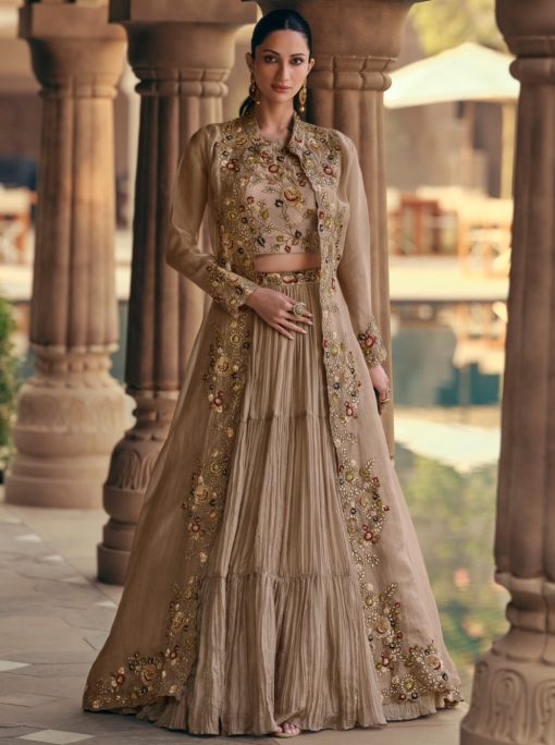 Beige Lehenga Suit With Jacket