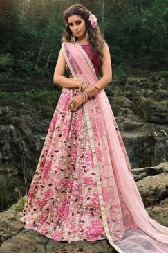 Multi Coloured Soft Net Embroidered Lehenga Choli