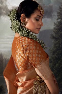 Alternative view of Orange Embroidered Banarasi Wedding Saree