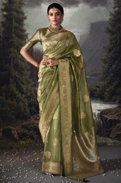 Green Embroidered Banarasi Wedding Saree