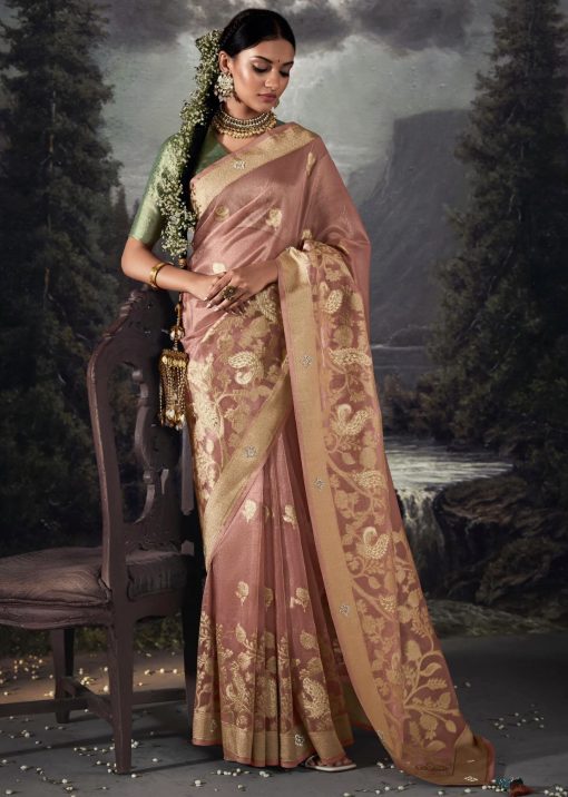 Mauve Embroidered Banarasi Wedding Saree