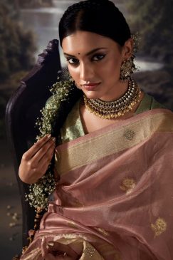 Alternative view of Mauve Embroidered Banarasi Wedding Saree