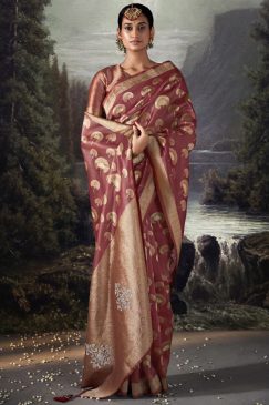 Rose Embroidered Banarasi Wedding Saree