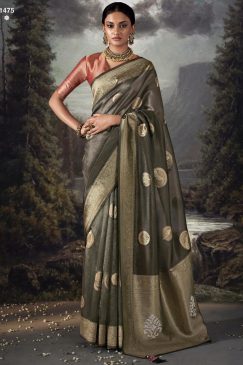 Grey Embroidered Banarasi Wedding Saree