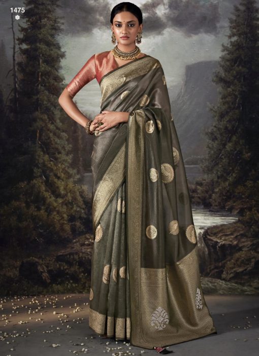 Grey Embroidered Banarasi Wedding Saree